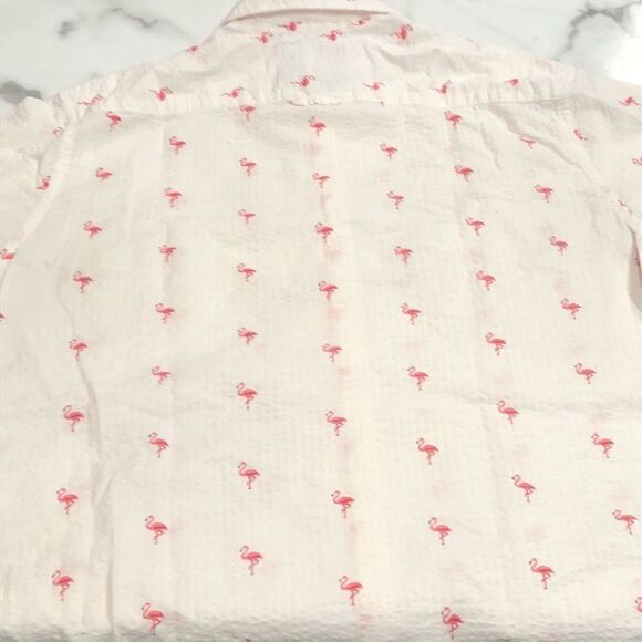 Denim & Flower Ricky Singh Cotton Flamingo Print Short Sleeve Button Up Sz. S - Picture 2 of 4